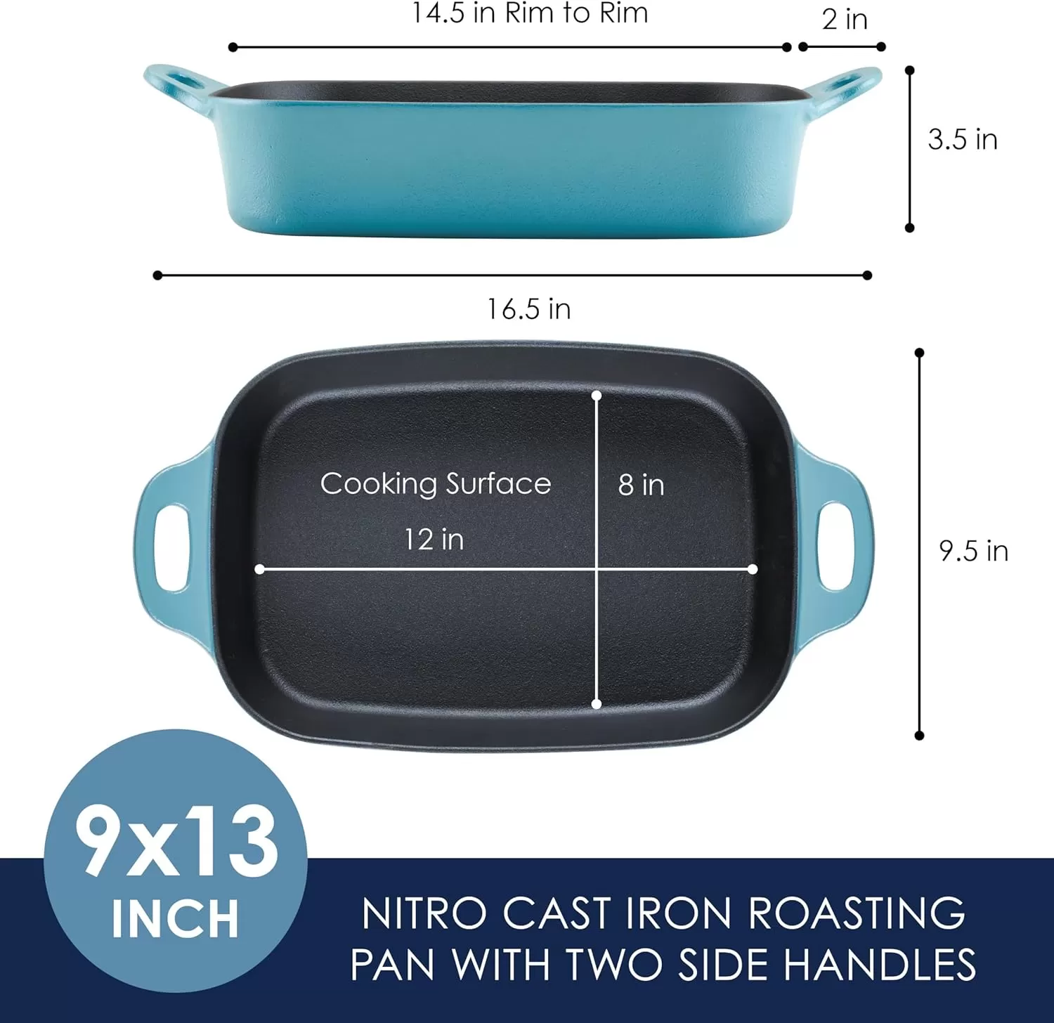 imageRachael Ray NITRO Cast Iron Roasting Lasagna PanBaking Dish RoasterRectangular 9 Inch x 13 Inch RedAgave Blue
