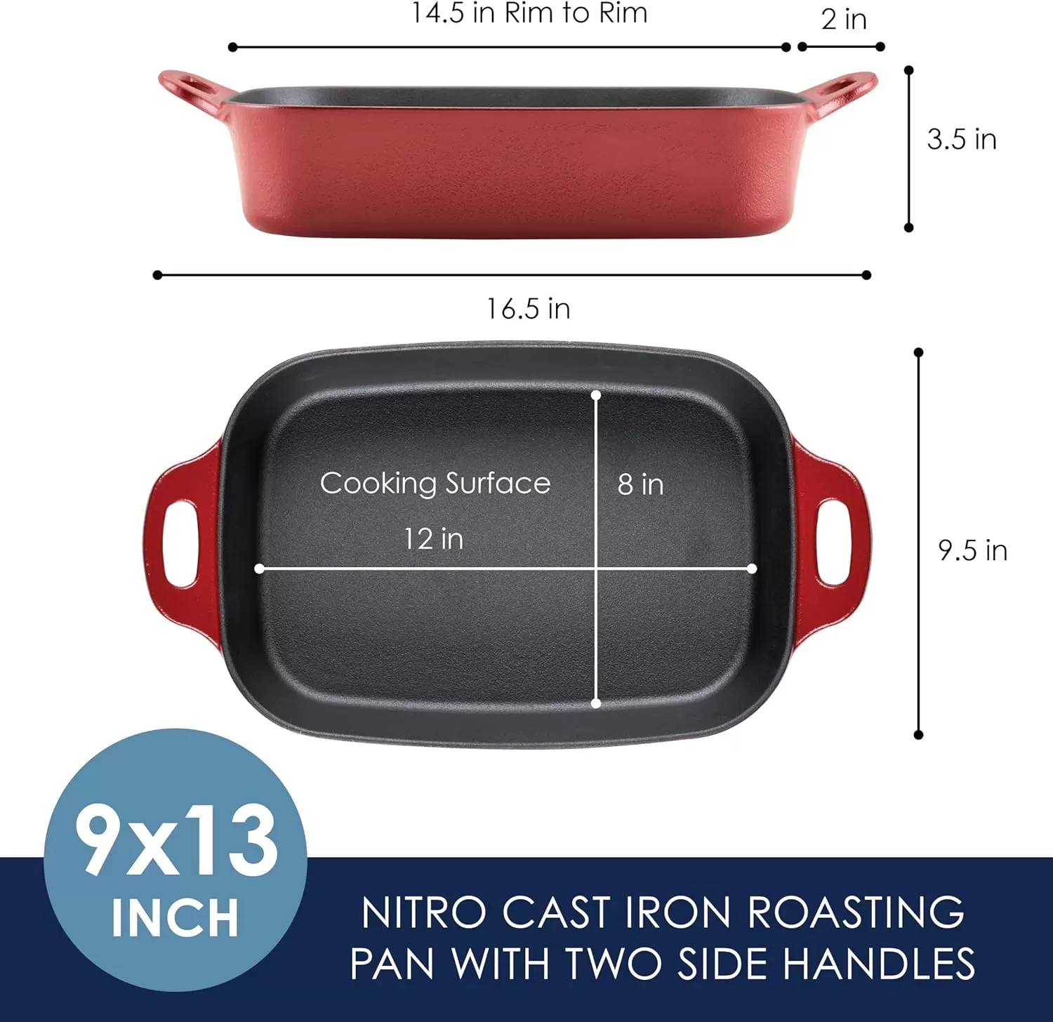 imageRachael Ray NITRO Cast Iron Roasting Lasagna PanBaking Dish RoasterRectangular 9 Inch x 13 Inch RedRed