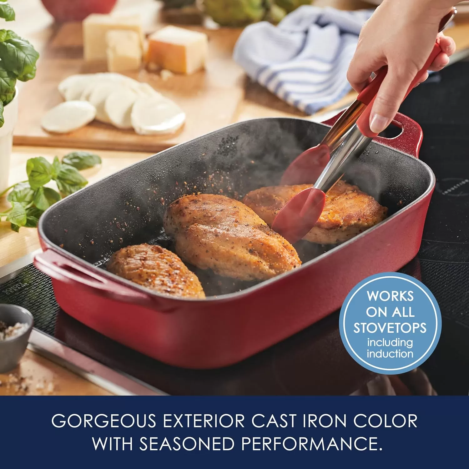 imageRachael Ray NITRO Cast Iron Roasting Lasagna PanBaking Dish RoasterRectangular 9 Inch x 13 Inch RedRed