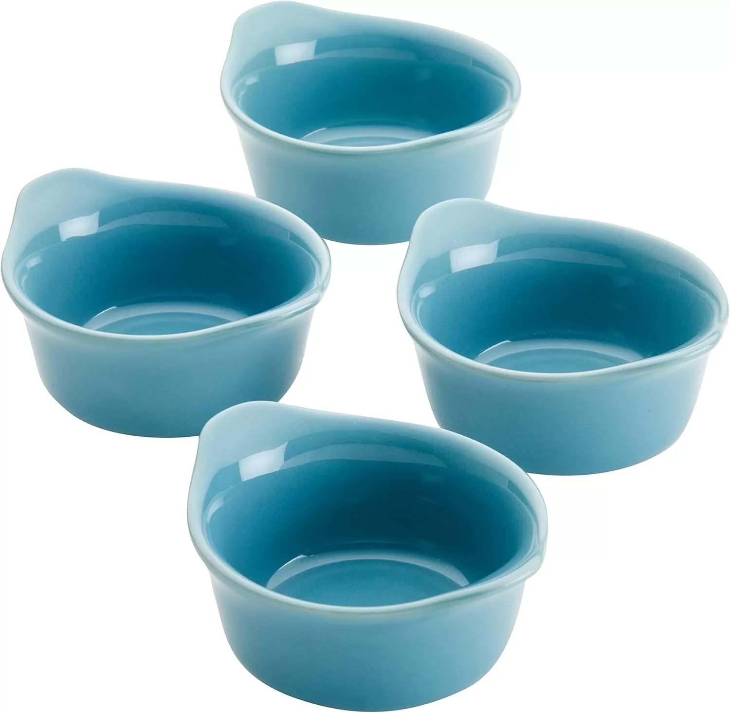 imageRachael Ray Solid Glaze Ceramics Round RamekinsDipping Cup Set 4 Piece Agave BlueAgave Blue