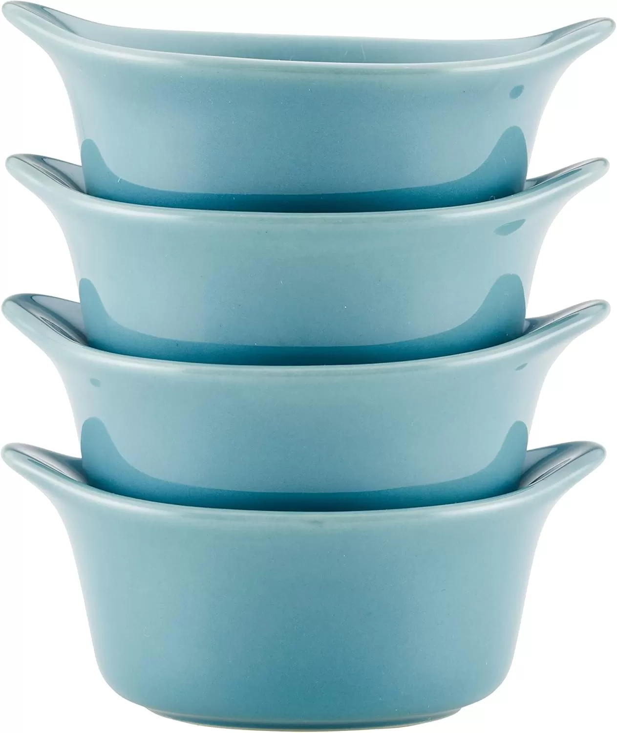 imageRachael Ray Solid Glaze Ceramics Round RamekinsDipping Cup Set 4 Piece Agave BlueAgave Blue