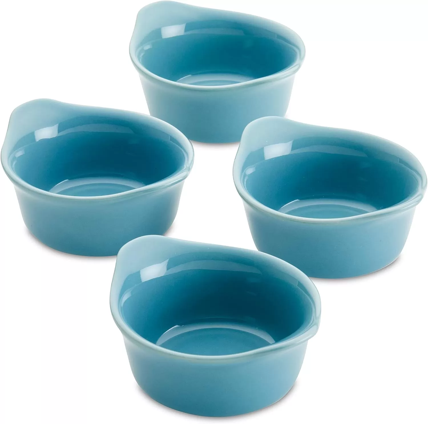 imageRachael Ray Solid Glaze Ceramics Round RamekinsDipping Cup Set 4 Piece Agave BlueAgave Blue
