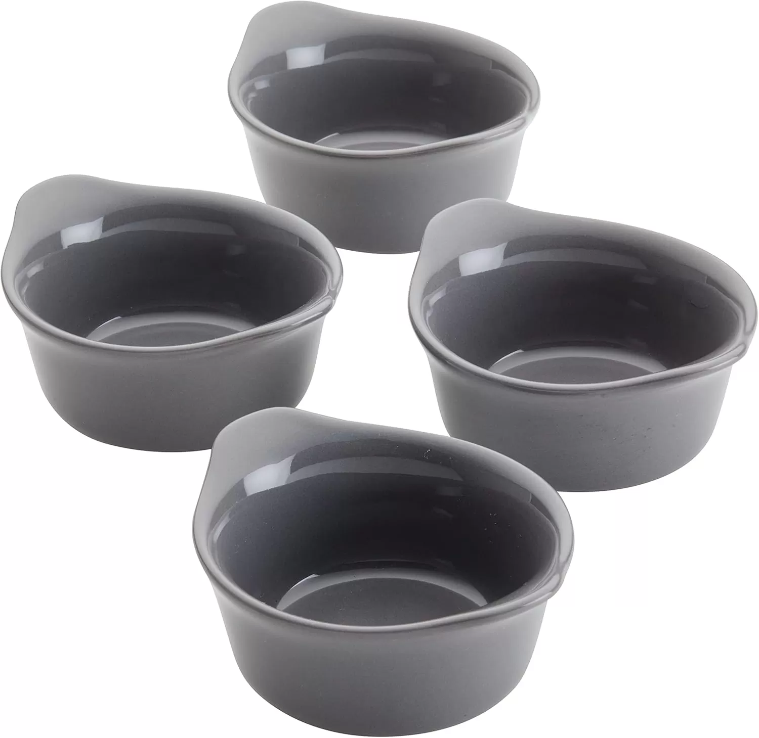 imageRachael Ray Solid Glaze Ceramics Round RamekinsDipping Cup Set 4 Piece Agave BlueGray