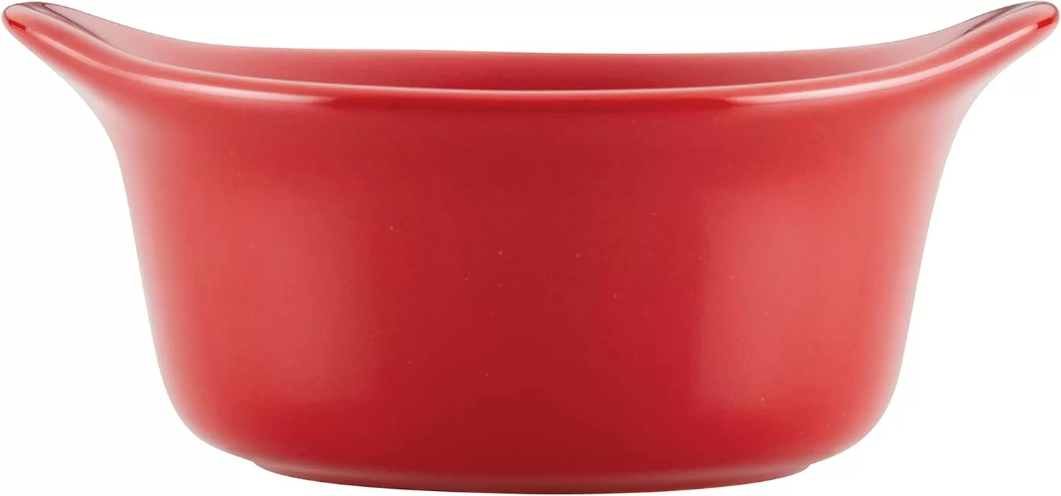 imageRachael Ray Solid Glaze Ceramics Round RamekinsDipping Cup Set 4 Piece Agave BlueRed