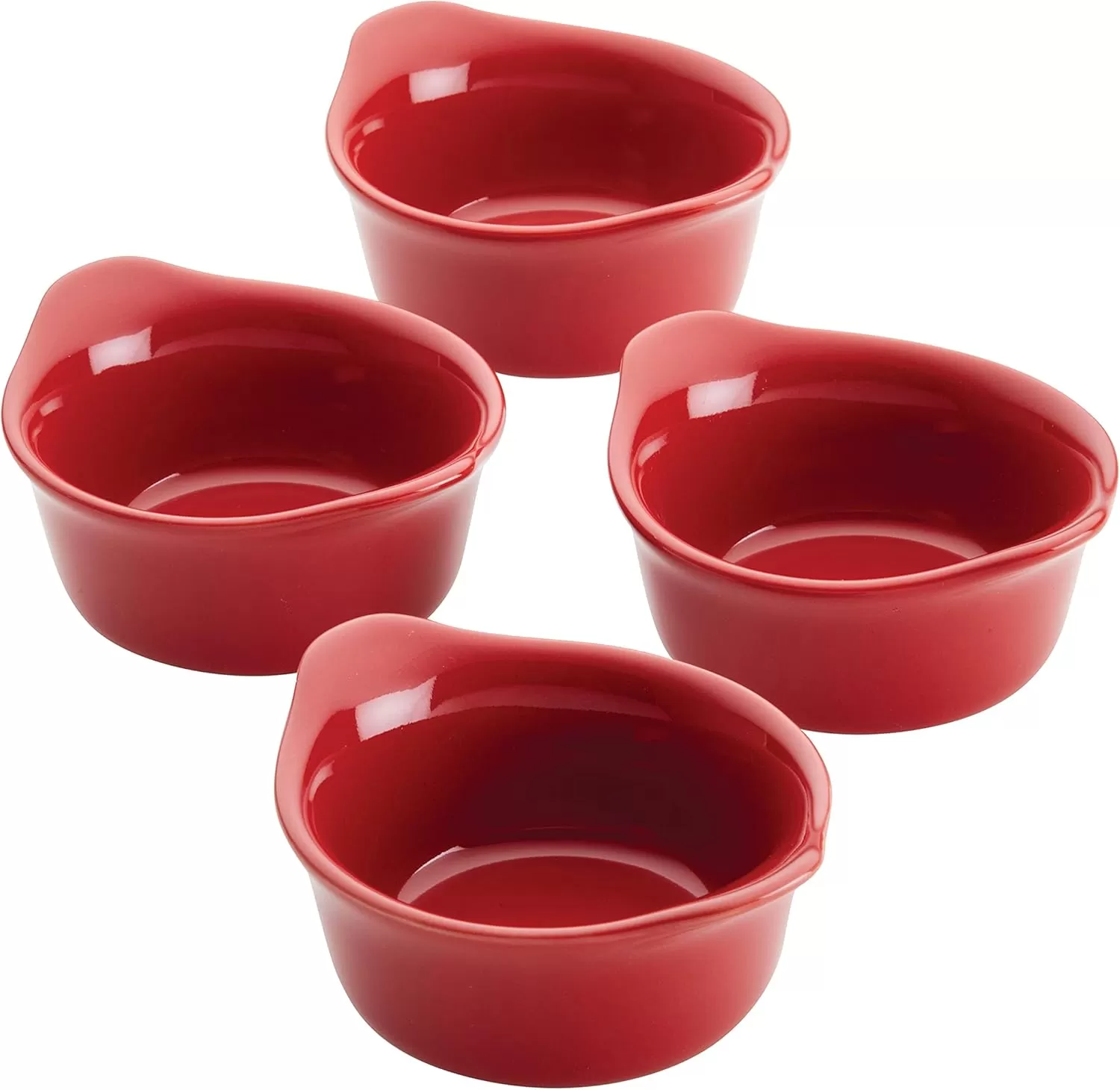 imageRachael Ray Solid Glaze Ceramics Round RamekinsDipping Cup Set 4 Piece Agave BlueRed
