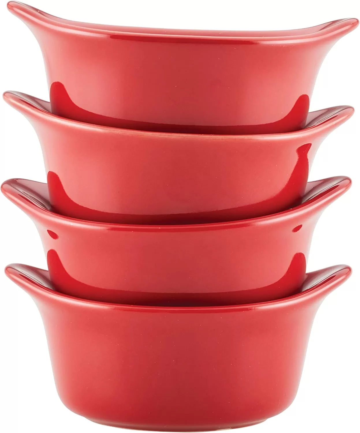 imageRachael Ray Solid Glaze Ceramics Round RamekinsDipping Cup Set 4 Piece Agave BlueRed