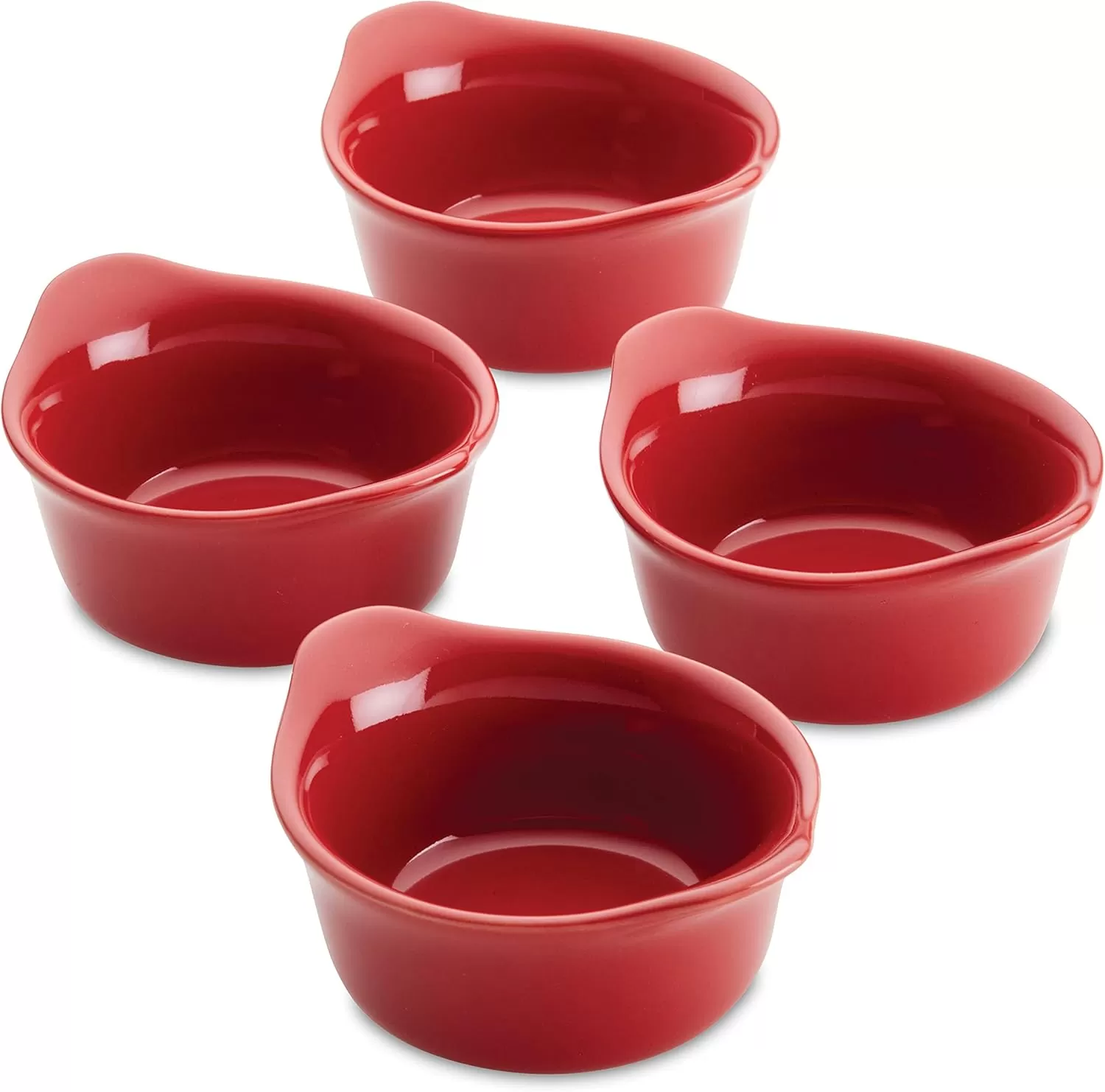 imageRachael Ray Solid Glaze Ceramics Round RamekinsDipping Cup Set 4 Piece Agave BlueRed