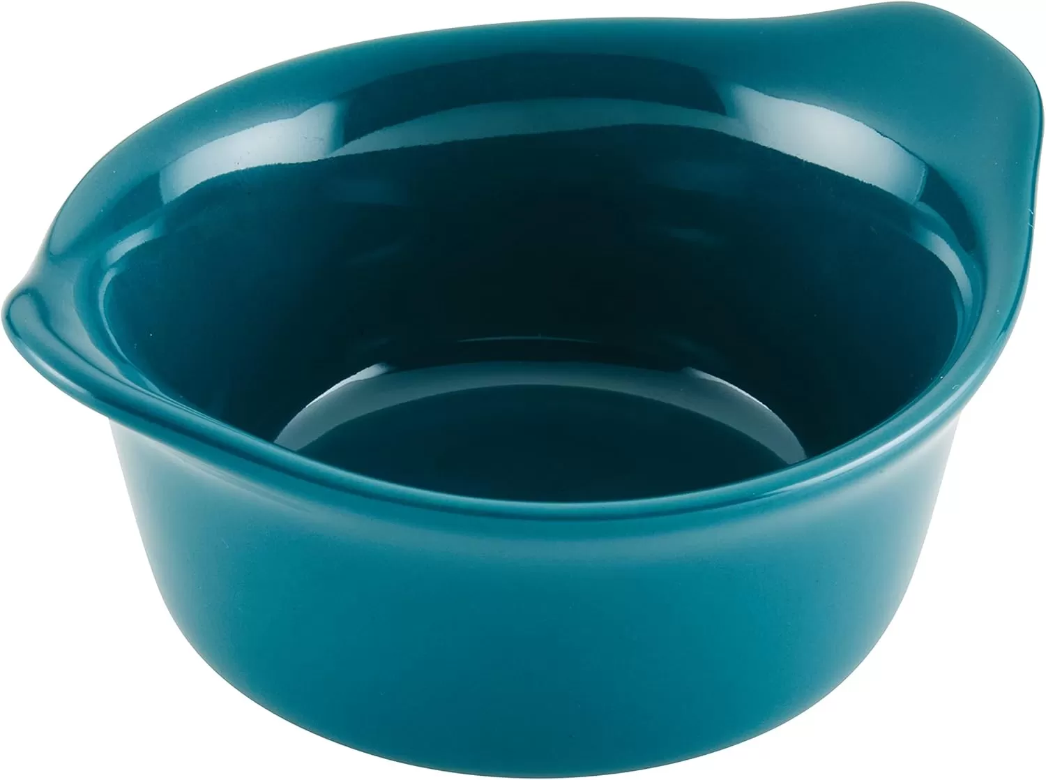 imageRachael Ray Solid Glaze Ceramics Round RamekinsDipping Cup Set 4 Piece Agave BlueTeal