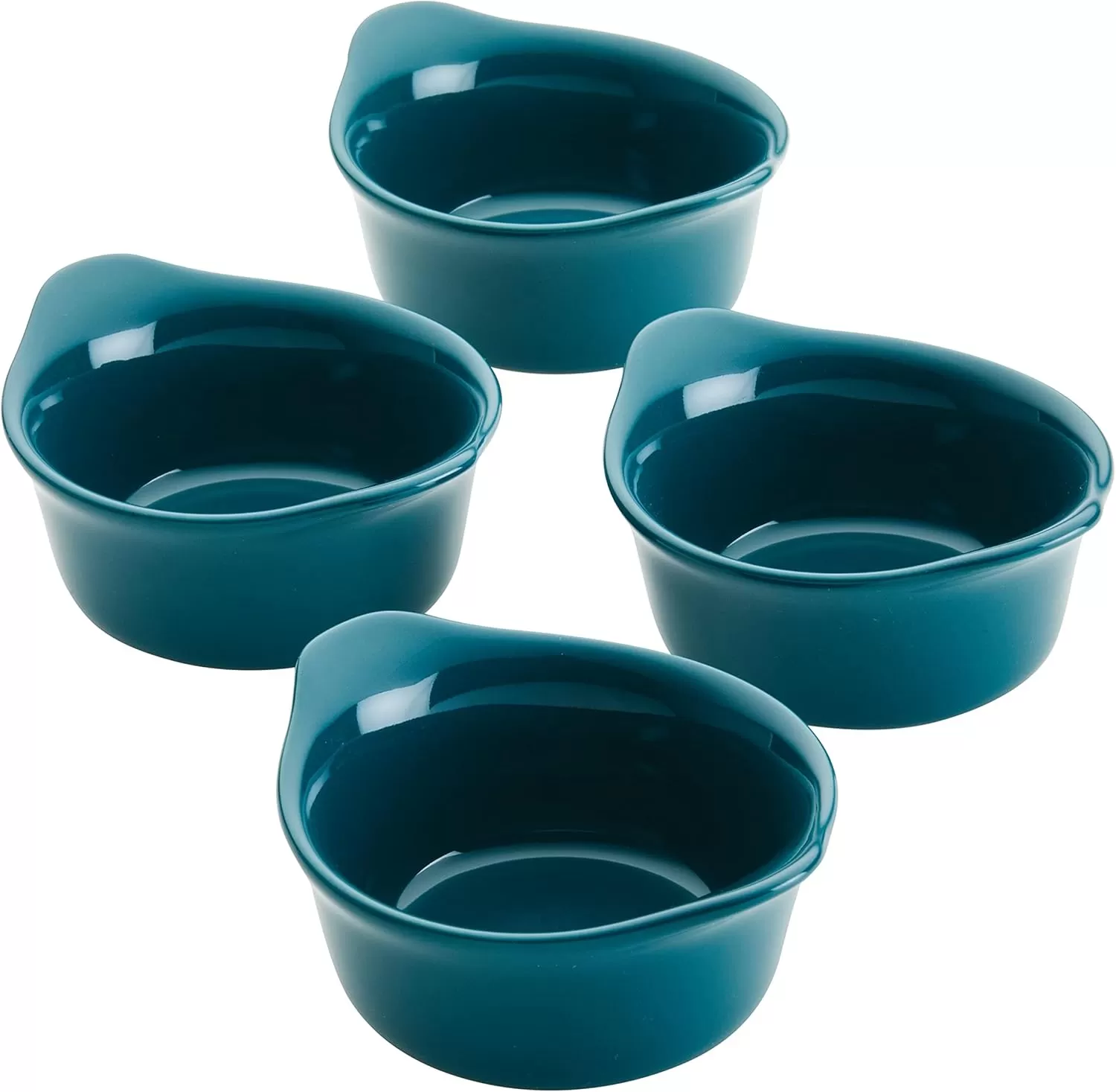 imageRachael Ray Solid Glaze Ceramics Round RamekinsDipping Cup Set 4 Piece Agave BlueTeal