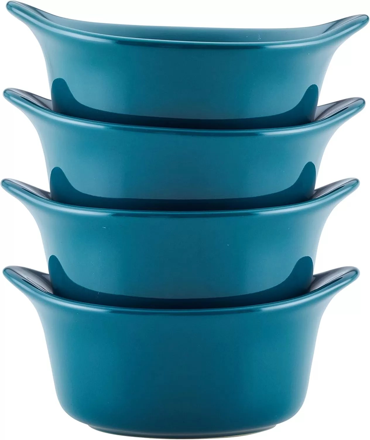 imageRachael Ray Solid Glaze Ceramics Round RamekinsDipping Cup Set 4 Piece Agave BlueTeal