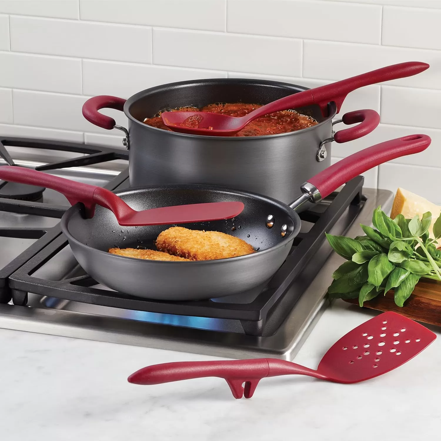 imageRachael Ray Tools and Gadgets Lazy Tools Nonstick KitchenCooking Utensil Set 6 Piece  Red
