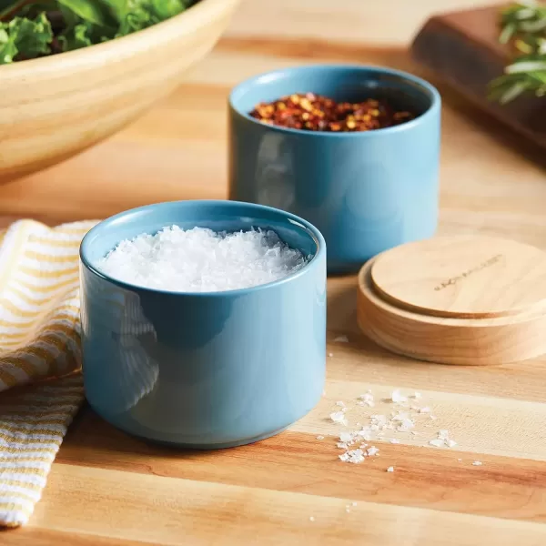 imageRachael Ray Ceramics Stacking SpiceSeasoning Box Set with Lid 2 Piece Light GrayAgave Blue