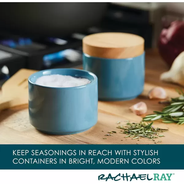 imageRachael Ray Ceramics Stacking SpiceSeasoning Box Set with Lid 2 Piece Light GrayAgave Blue