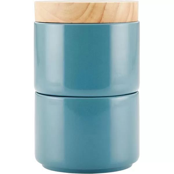 imageRachael Ray Ceramics Stacking SpiceSeasoning Box Set with Lid 2 Piece Light GrayAgave Blue