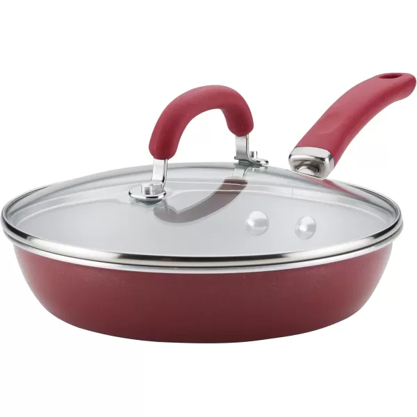 imageRachael Ray Create Delicious Deep Nonstick Frying Pan  Fry Pan  Skillet with Lid  95 Inch RedBurgundy Shimmer