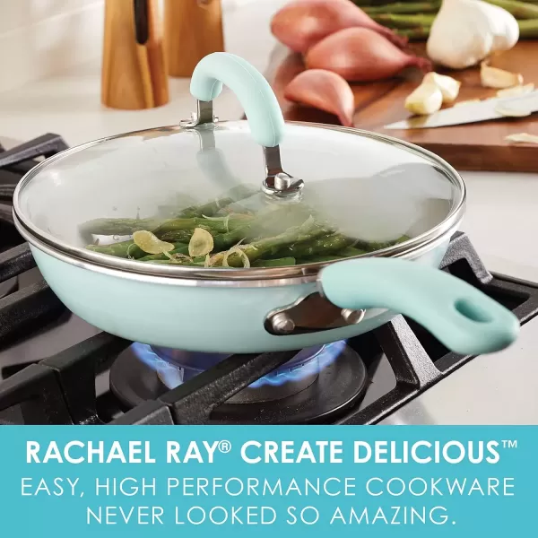 imageRachael Ray Create Delicious Deep Nonstick Frying Pan  Fry Pan  Skillet with Lid  95 Inch RedLight Blue Shimmer