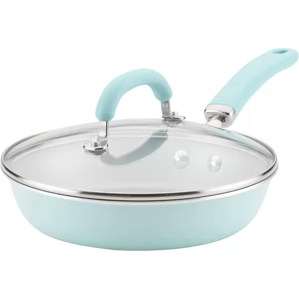 imageRachael Ray Create Delicious Deep Nonstick Frying Pan  Fry Pan  Skillet with Lid  95 Inch RedLight Blue Shimmer