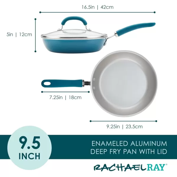 imageRachael Ray Create Delicious Deep Nonstick Frying Pan  Fry Pan  Skillet with Lid  95 Inch RedTeal Shimmer
