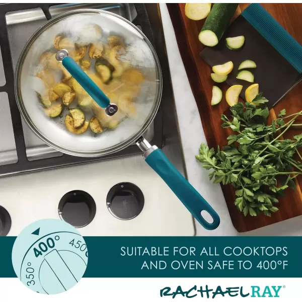 imageRachael Ray Create Delicious Deep Nonstick Frying Pan  Fry Pan  Skillet with Lid  95 Inch RedTeal Shimmer