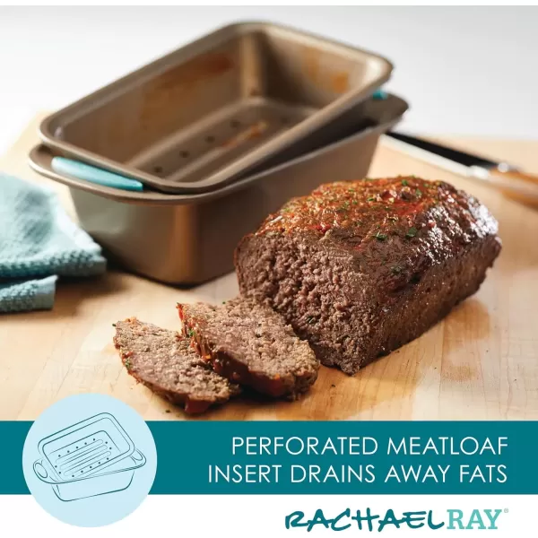 imageRachael Ray Cucina Bakeware Set Includes Nonstick Bread Baking Cookie Sheet and Cake Pans 5 Piece Latte Brown with Agave Blue GripsLatte Brown with Agave Blue Grips