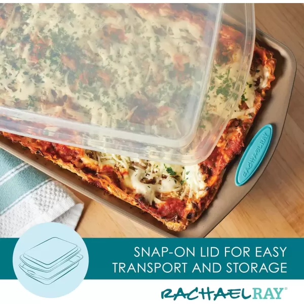 imageRachael Ray Cucina Bakeware Set Includes Nonstick Bread Baking Cookie Sheet and Cake Pans 5 Piece Latte Brown with Agave Blue GripsLatte Brown with Agave Blue Grips