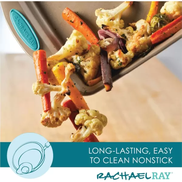 imageRachael Ray Cucina Bakeware Set Includes Nonstick Bread Baking Cookie Sheet and Cake Pans 5 Piece Latte Brown with Agave Blue GripsLatte Brown with Agave Blue Grips