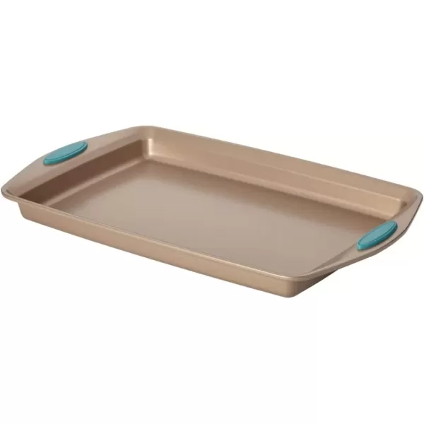 imageRachael Ray Cucina Bakeware Set Includes Nonstick Bread Baking Cookie Sheet and Cake Pans 5 Piece Latte Brown with Agave Blue GripsLatte Brown with Agave Blue Grips