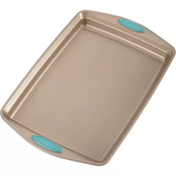 imageRachael Ray Cucina Bakeware Set Includes Nonstick Bread Baking Cookie Sheet and Cake Pans 5 Piece Latte Brown with Agave Blue GripsLatte Brown with Agave Blue Grips