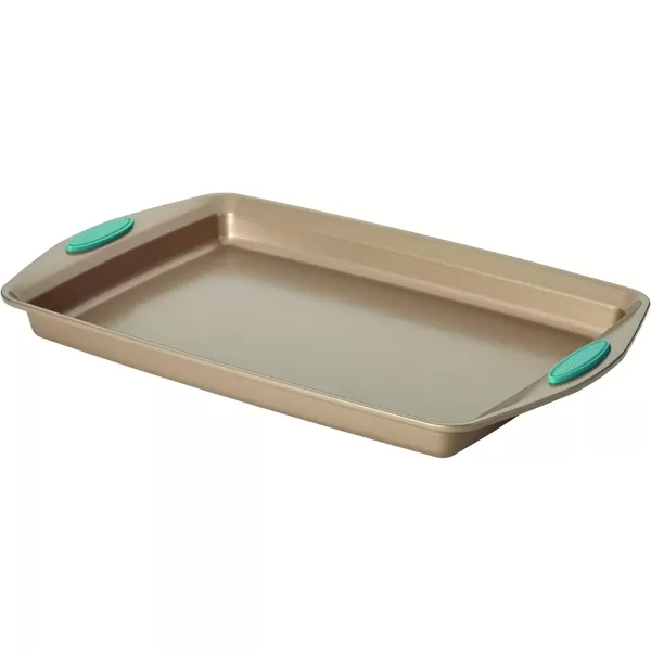 imageRachael Ray Cucina Bakeware Set Includes Nonstick Bread Baking Cookie Sheet and Cake Pans 5 Piece Latte Brown with Agave Blue GripsLatte Brown with Agave Blue Grips