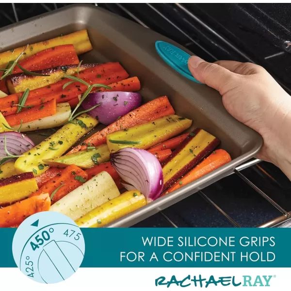 imageRachael Ray Cucina Bakeware Set Includes Nonstick Bread Baking Cookie Sheet and Cake Pans 5 Piece Latte Brown with Agave Blue GripsLatte Brown with Agave Blue Grips