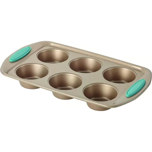 imageRachael Ray Cucina Bakeware Set Includes Nonstick Bread Baking Cookie Sheet and Cake Pans 5 Piece Latte Brown with Agave Blue GripsLatte Brown with Agave Blue Grips