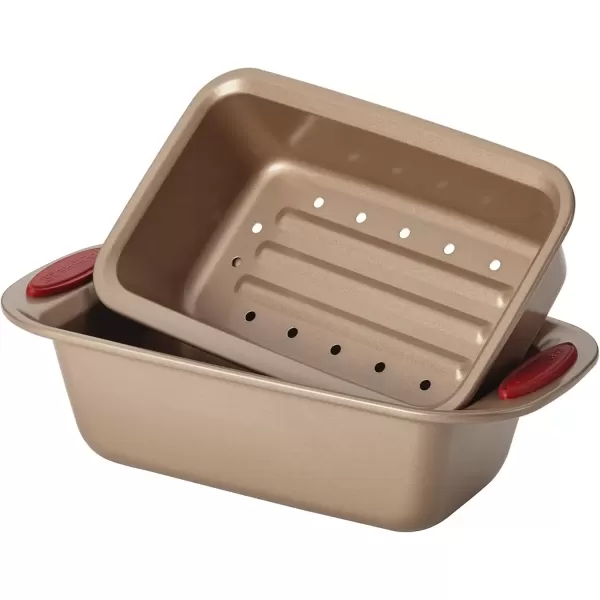 imageRachael Ray Cucina Bakeware Set Includes Nonstick Bread Baking Cookie Sheet and Cake Pans 5 Piece Latte Brown with Agave Blue GripsLatte Brown with Cranberry Red Grips