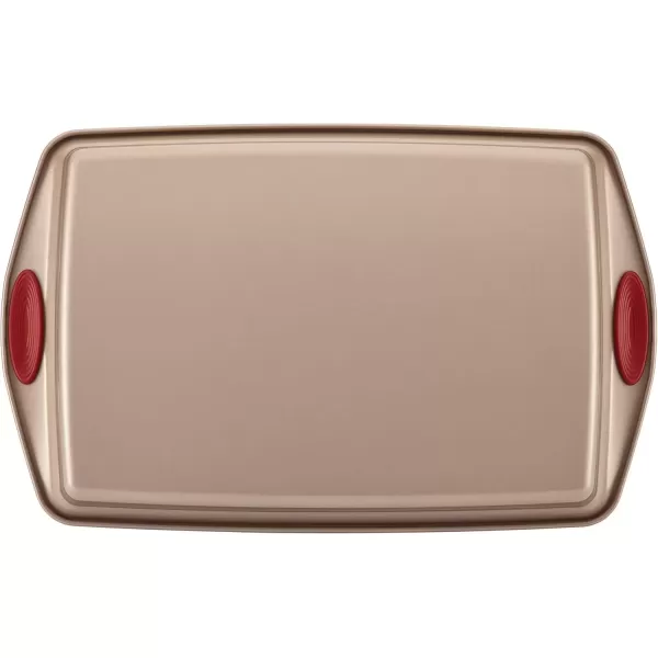 imageRachael Ray Cucina Bakeware Set Includes Nonstick Bread Baking Cookie Sheet and Cake Pans 5 Piece Latte Brown with Agave Blue GripsLatte Brown with Cranberry Red Grips