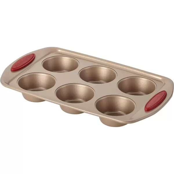 imageRachael Ray Cucina Bakeware Set Includes Nonstick Bread Baking Cookie Sheet and Cake Pans 5 Piece Latte Brown with Agave Blue GripsLatte Brown with Cranberry Red Grips