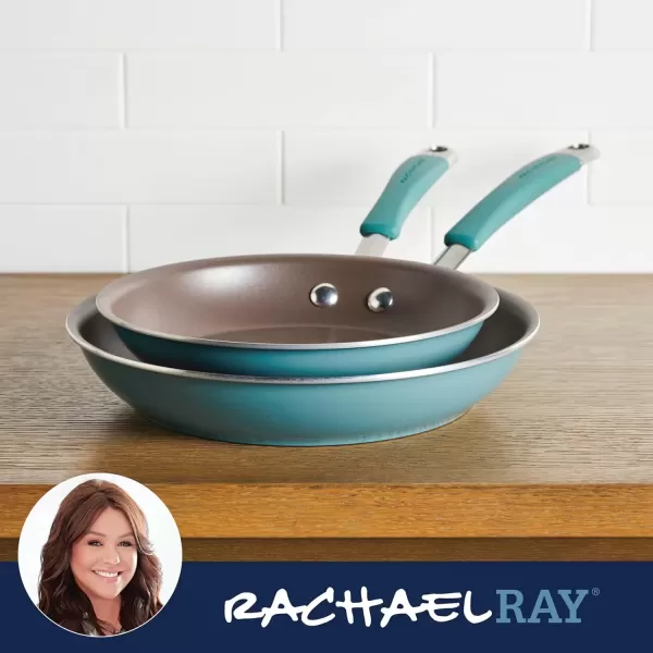 imageRachael Ray Cucina Ceramic Nonstick Saute Pan with Lid 3 Quart Non Stick Sauteuse Pan Dishwasher Safe  AlmondAgave Blue