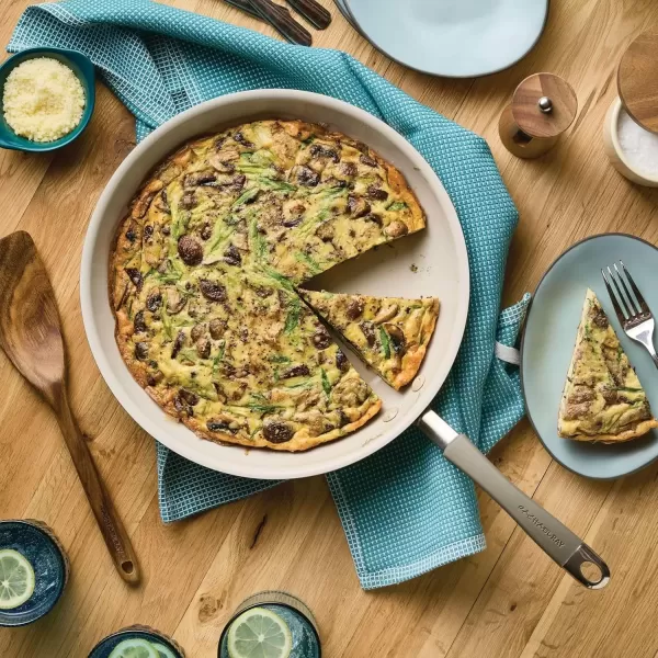 imageRachael Ray Cucina Ceramic Nonstick Saute Pan with Lid 3 Quart Non Stick Sauteuse Pan Dishwasher Safe  AlmondAlmond
