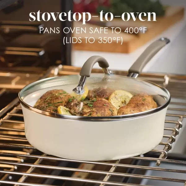 imageRachael Ray Cucina Ceramic Nonstick Saute Pan with Lid 3 Quart Non Stick Sauteuse Pan Dishwasher Safe  AlmondAlmond