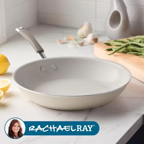 imageRachael Ray Cucina Ceramic Nonstick Saute Pan with Lid 3 Quart Non Stick Sauteuse Pan Dishwasher Safe  AlmondAlmond