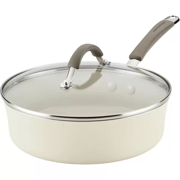 imageRachael Ray Cucina Ceramic Nonstick Saute Pan with Lid 3 Quart Non Stick Sauteuse Pan Dishwasher Safe  AlmondAlmond