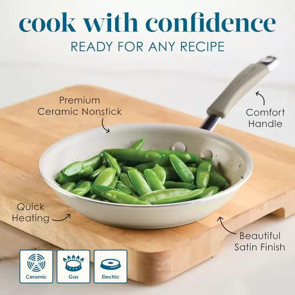 imageRachael Ray Cucina Ceramic Nonstick Saute Pan with Lid 3 Quart Non Stick Sauteuse Pan Dishwasher Safe  AlmondAlmond