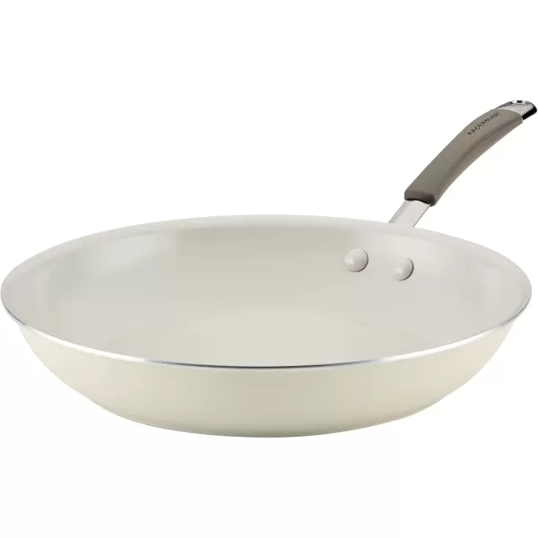 imageRachael Ray Cucina Ceramic Nonstick Saute Pan with Lid 3 Quart Non Stick Sauteuse Pan Dishwasher Safe  AlmondAlmond