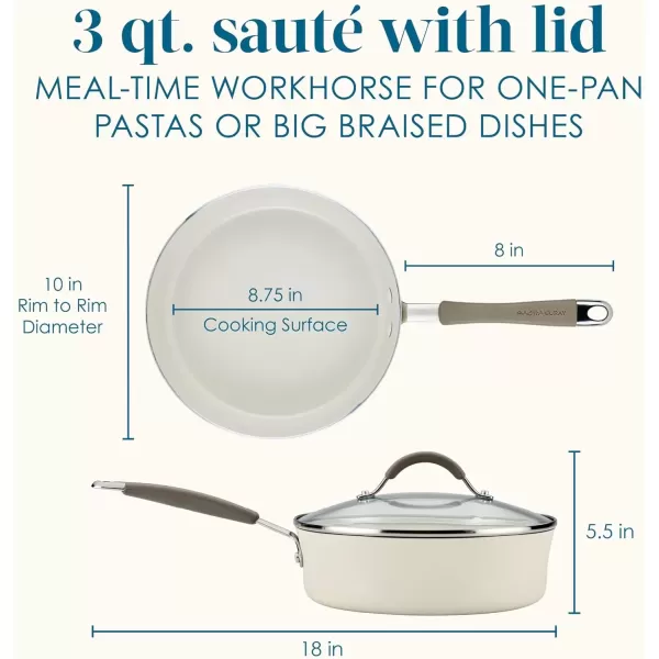 imageRachael Ray Cucina Ceramic Nonstick Saute Pan with Lid 3 Quart Non Stick Sauteuse Pan Dishwasher Safe  AlmondAlmond