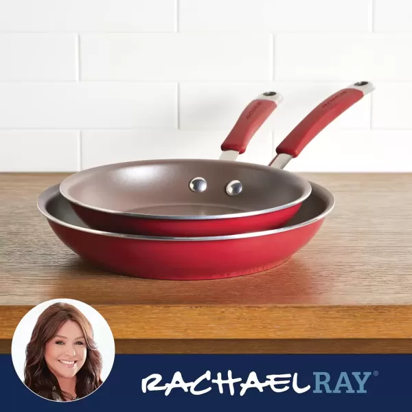 imageRachael Ray Cucina Ceramic Nonstick Saute Pan with Lid 3 Quart Non Stick Sauteuse Pan Dishwasher Safe  AlmondCranberry Red