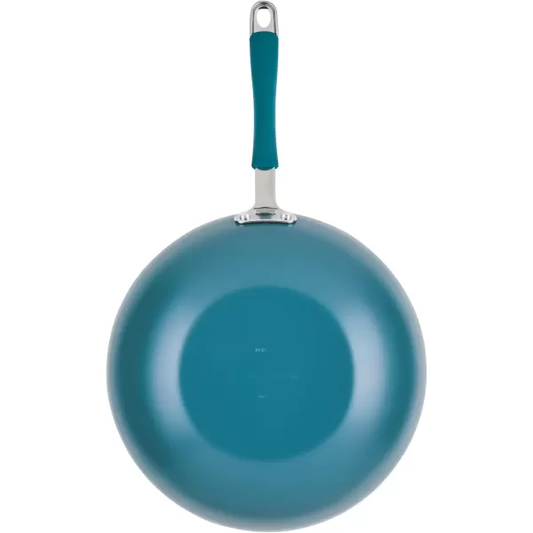imageRachael Ray Cucina Ceramic Nonstick Saute Pan with Lid 3 Quart Non Stick Sauteuse Pan Dishwasher Safe  AlmondMarine Blue