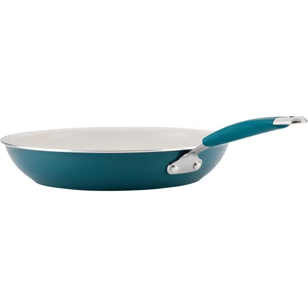 imageRachael Ray Cucina Ceramic Nonstick Saute Pan with Lid 3 Quart Non Stick Sauteuse Pan Dishwasher Safe  AlmondMarine Blue