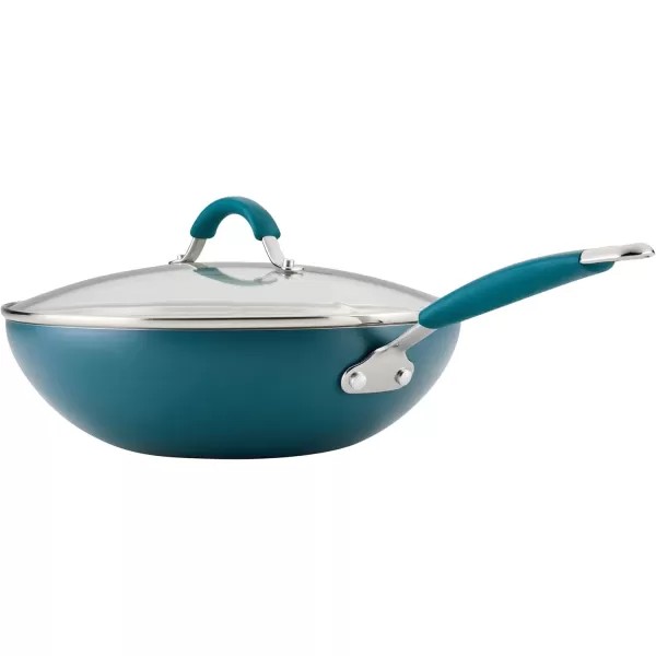 imageRachael Ray Cucina Ceramic Nonstick Saute Pan with Lid 3 Quart Non Stick Sauteuse Pan Dishwasher Safe  AlmondMarine Blue