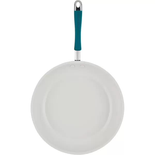 imageRachael Ray Cucina Ceramic Nonstick Saute Pan with Lid 3 Quart Non Stick Sauteuse Pan Dishwasher Safe  AlmondMarine Blue