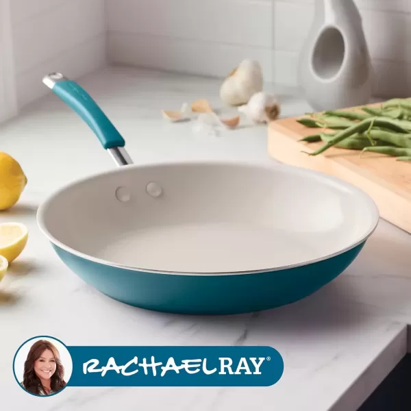 imageRachael Ray Cucina Ceramic Nonstick Saute Pan with Lid 3 Quart Non Stick Sauteuse Pan Dishwasher Safe  AlmondMarine Blue