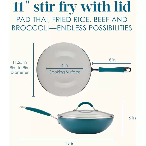 imageRachael Ray Cucina Ceramic Nonstick Saute Pan with Lid 3 Quart Non Stick Sauteuse Pan Dishwasher Safe  AlmondMarine Blue