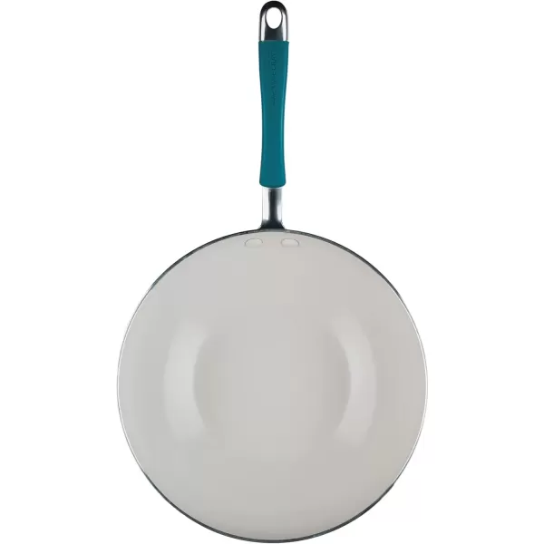 imageRachael Ray Cucina Ceramic Nonstick Saute Pan with Lid 3 Quart Non Stick Sauteuse Pan Dishwasher Safe  AlmondMarine Blue